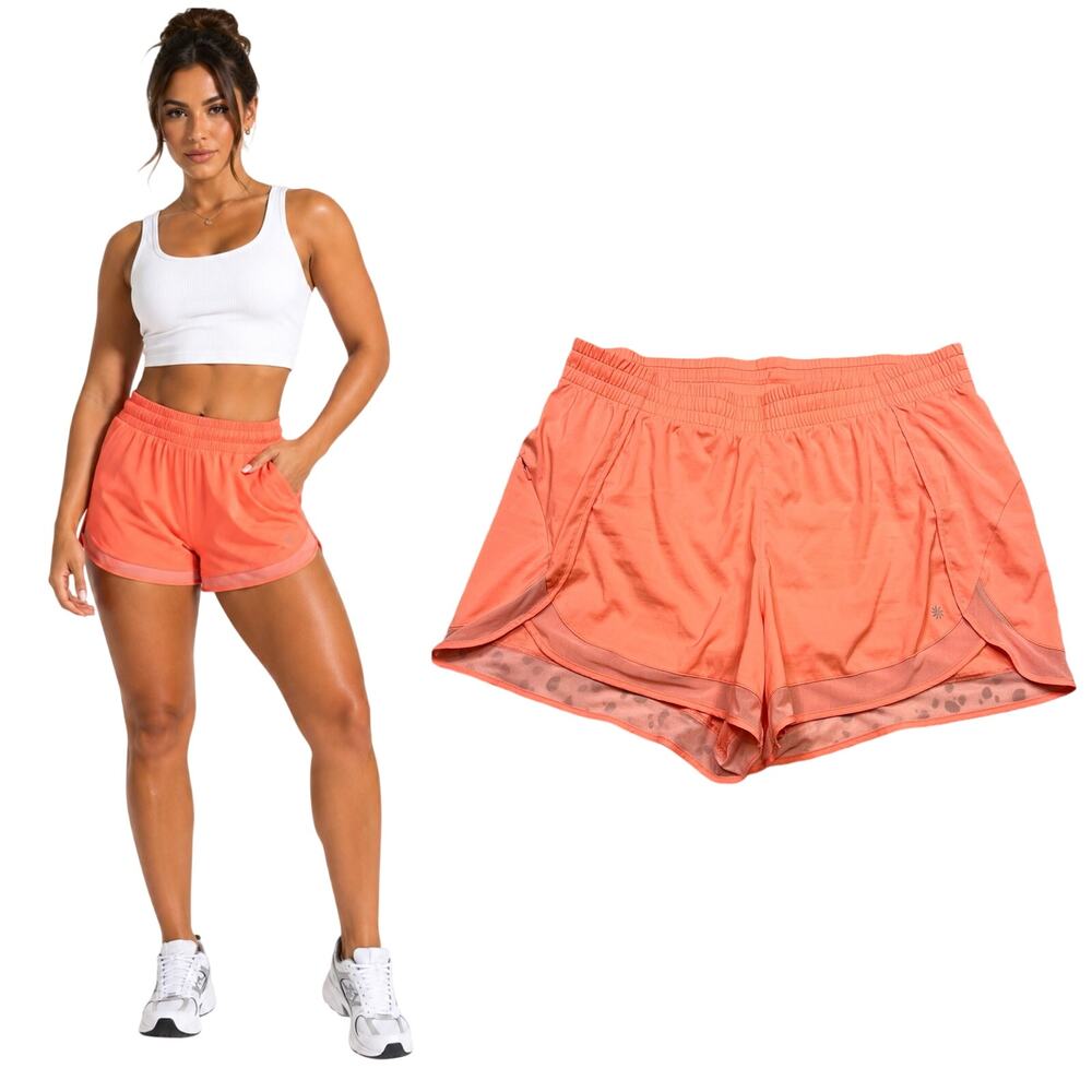Athleta | Mesh Racer Running Shorts 4” Coral Orange Workout Lined 1X Plus Size